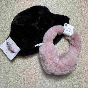 Winter‎ Accessory Bundle Plush Minky Bucket Hat and Earmuffs OS NWT